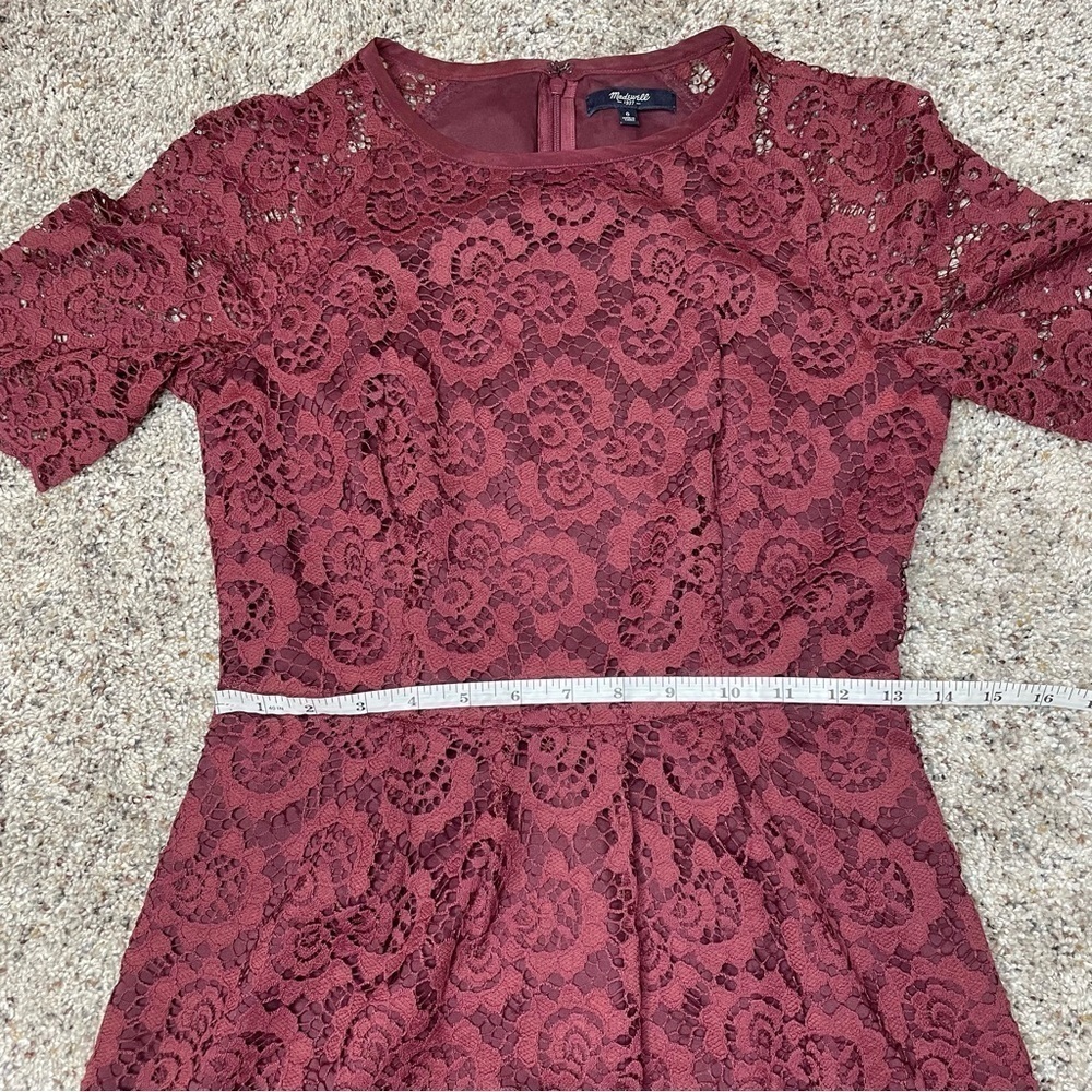 Madewell Magnolia Lace Overlay Short Sleeve Mini Dress in Burgundy Maroon 0 - Picture 10 of 11